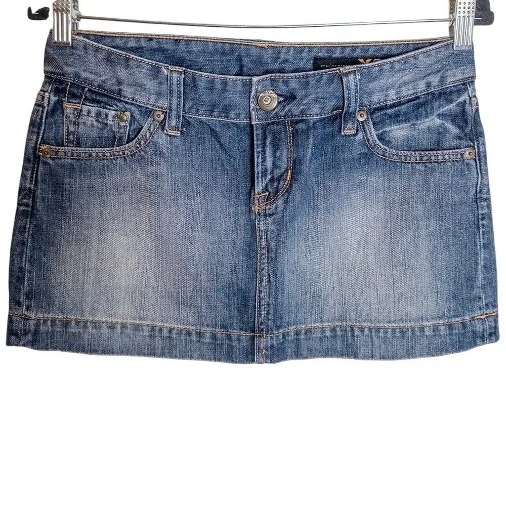 Y2K X2 Quality Denim Low Rise Ultra Mini Denim Skirt Size 2